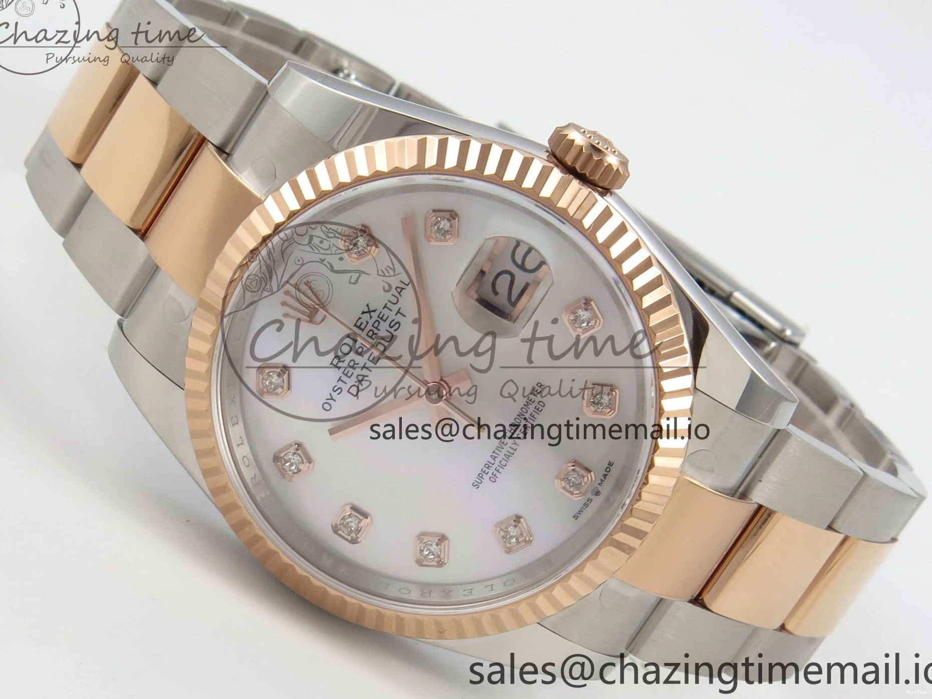 MiroTime 0426 FastDry DateJust 36 SS RG ARF 1:1 Best Edition 904L Steel White MOP Diamonds Dial on Oyster Bracelet SH 57